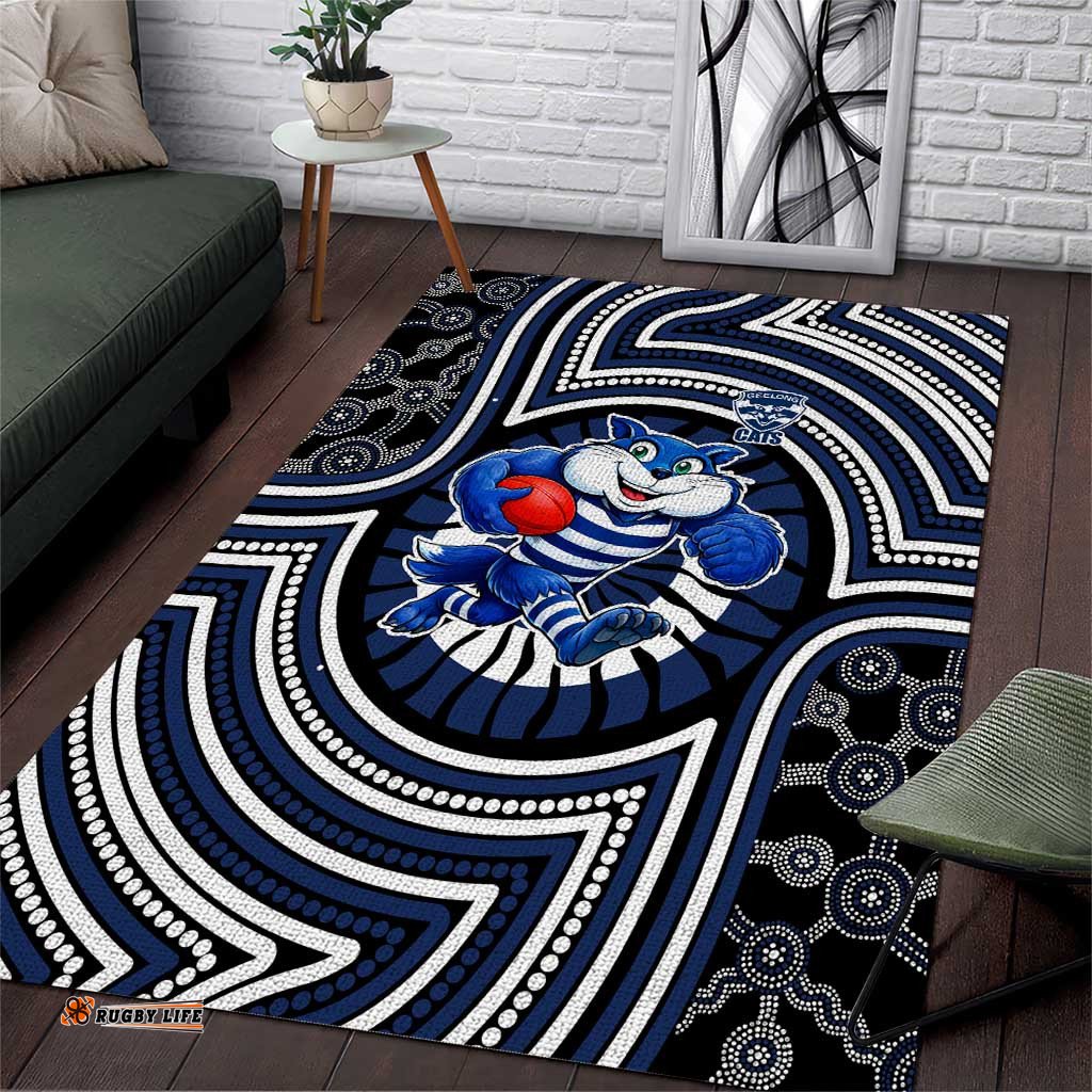 Geelong Cats Area Rug Indigenous Monochrome Dot Art Mascot Style TS04