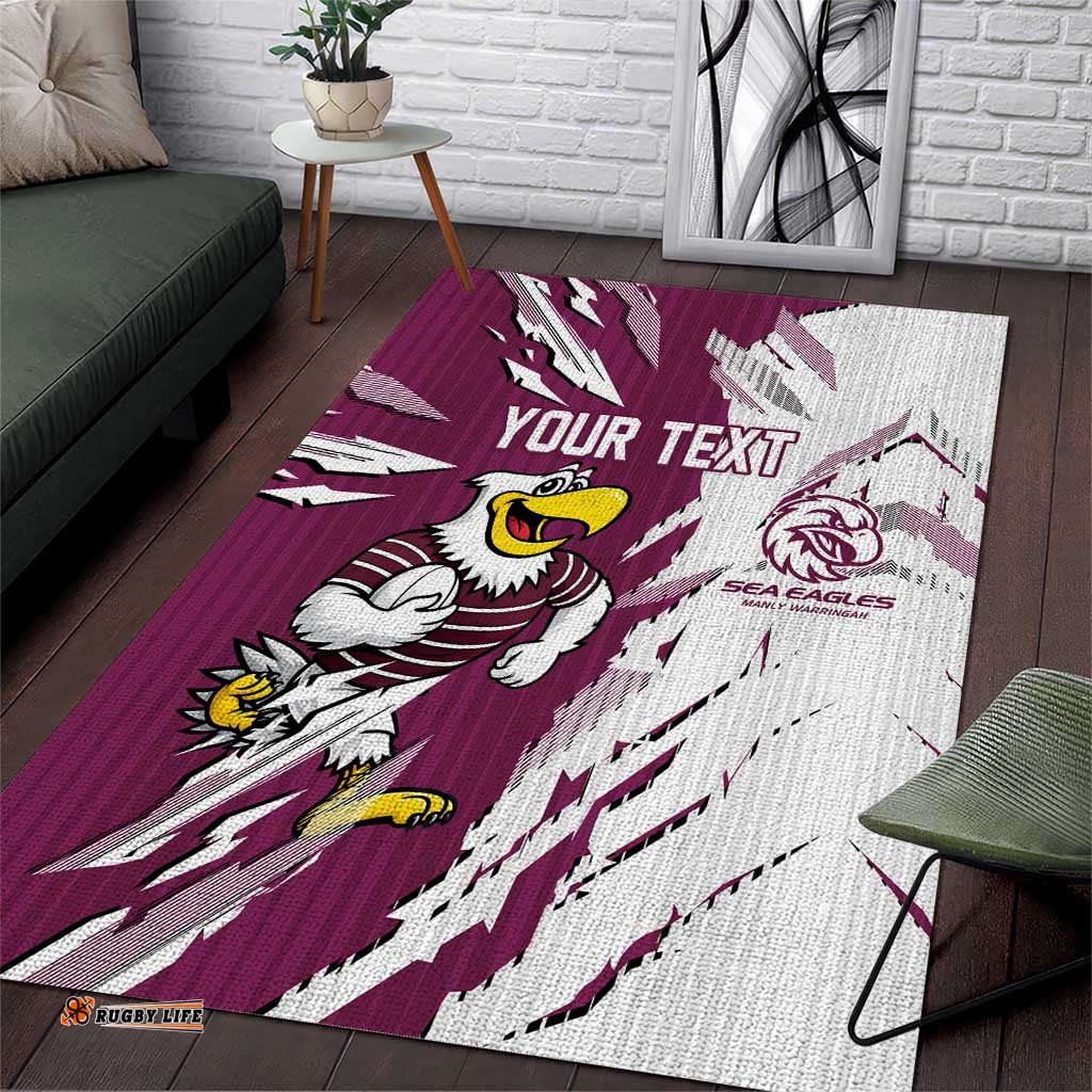 Personalized Manly Warringah Sea Eagles Area Rug Dynamic Lightning Mascot Rugby Australia TS04