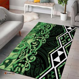 Green Aotearoa Area Rug Taniko Motifs With Paua Shell Kowhaiwhai LT14