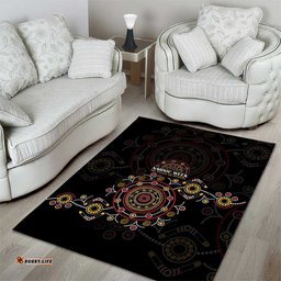 NAIDOC Deadly 50 Years Area Rug Aboriginal Black Gold Boomerang Art LT9