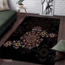 NAIDOC Deadly 50 Years Area Rug Aboriginal Black Gold Boomerang Art LT9