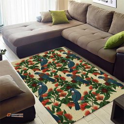 New Zealand Christmas Area Rug Romantic Tui Birds on Pohutukawa - Ivory LT7