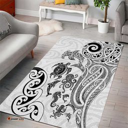 New Zealand Sea Animals with Maori Tribal Tattoo Area Rug White Color LT03