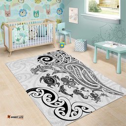New Zealand Sea Animals with Maori Tribal Tattoo Area Rug White Color LT03