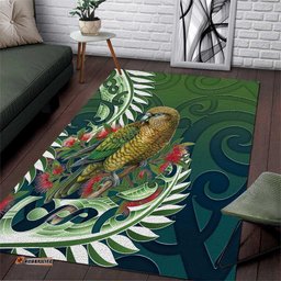 New Zealand Kea Bird Area Rug With Maori Koru Fern LT05