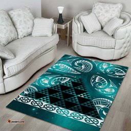 Matariki New Zealand Area Rug NZ Niho Taniwha Maori New Year Cyan Galaxy LT14
