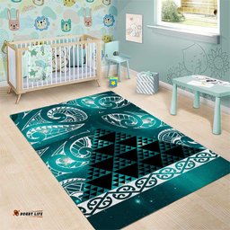Matariki New Zealand Area Rug NZ Niho Taniwha Maori New Year Cyan Galaxy LT14
