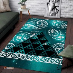 Matariki New Zealand Area Rug NZ Niho Taniwha Maori New Year Cyan Galaxy LT14