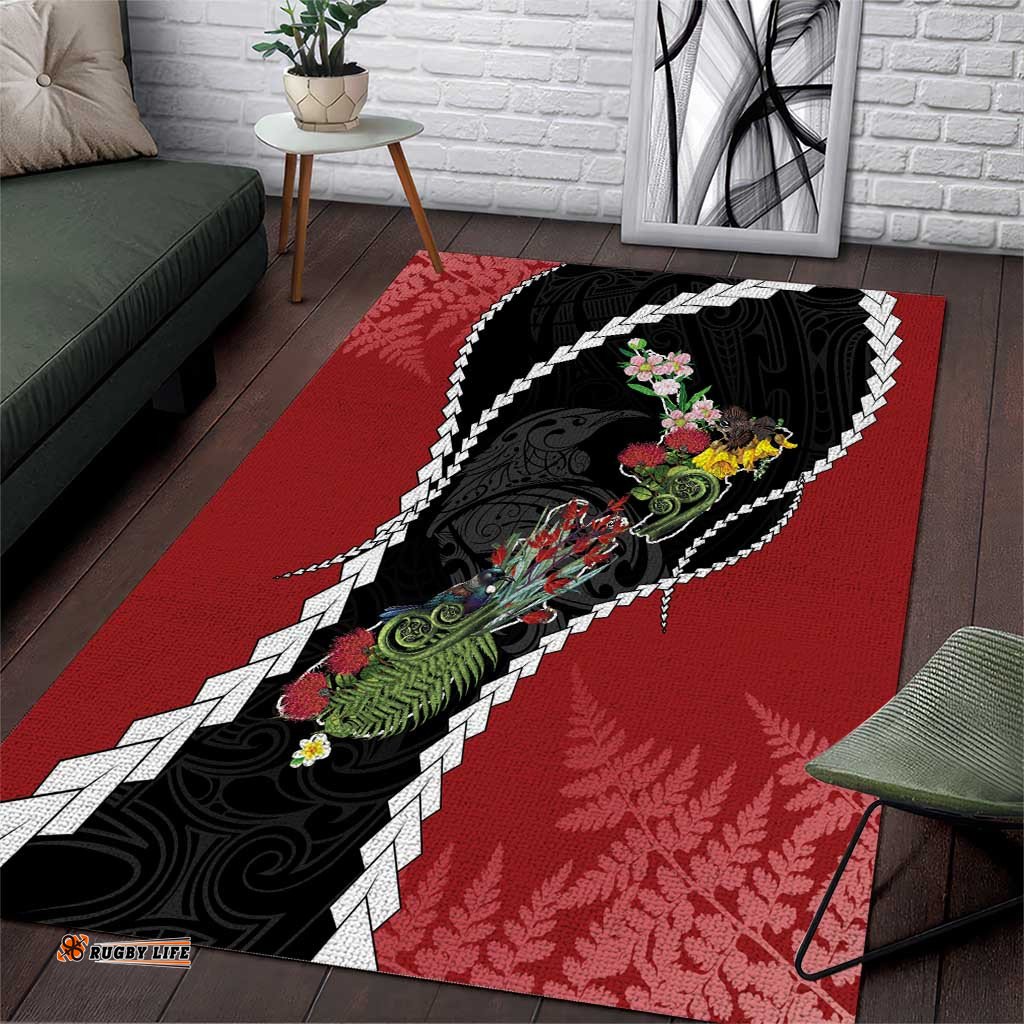 New Zealand Christmas Area Rug Flora Map with Birds LT7