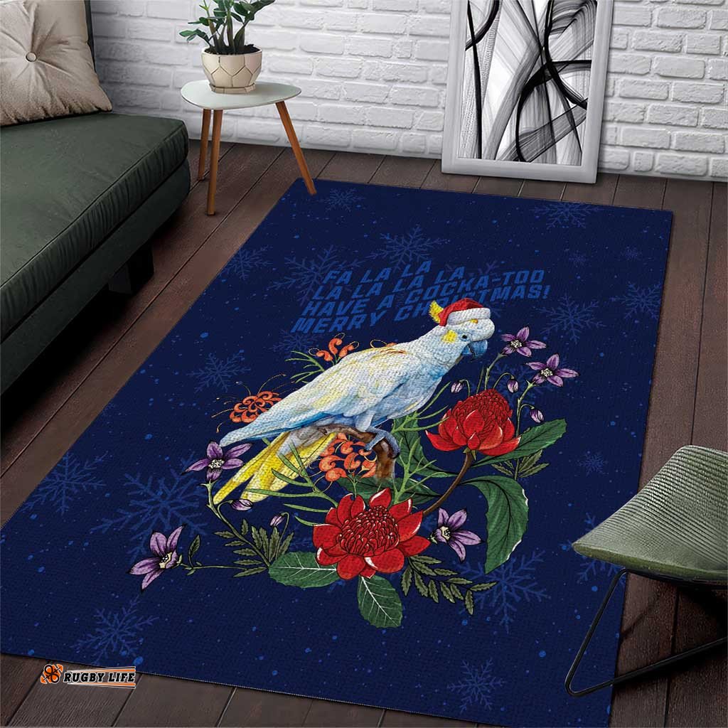Merry Cocka-mas Area Rug Australia Christmas Blue Art LT9