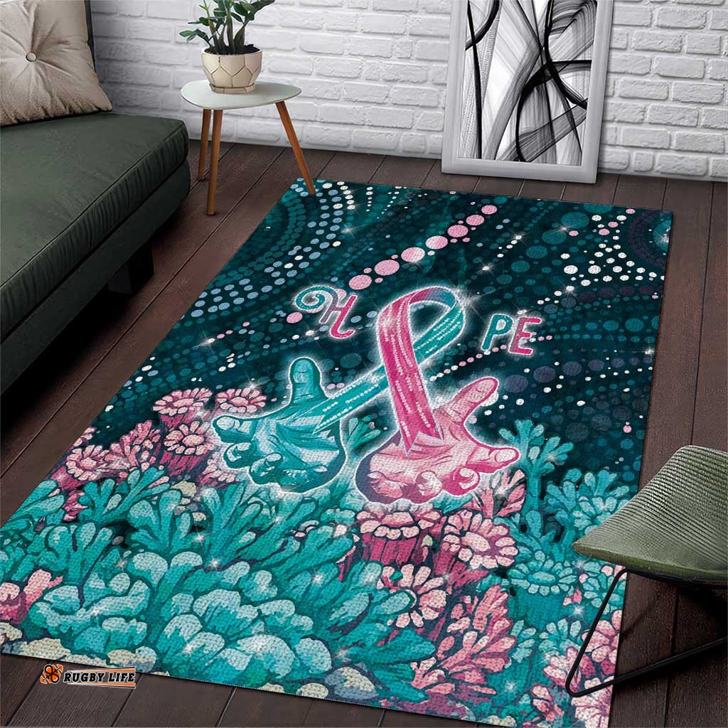 Hereditary Cancer Awareness Area Rug Hope Ribbon With Aussie Teal Duncan Coral DT05
