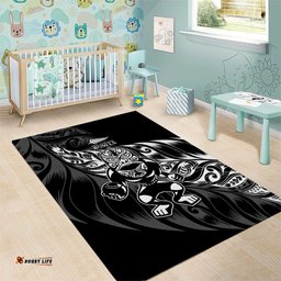New Zealand Lawn Bowls Area Rug Black Maori Warrior Tribal Silver Fern LT9