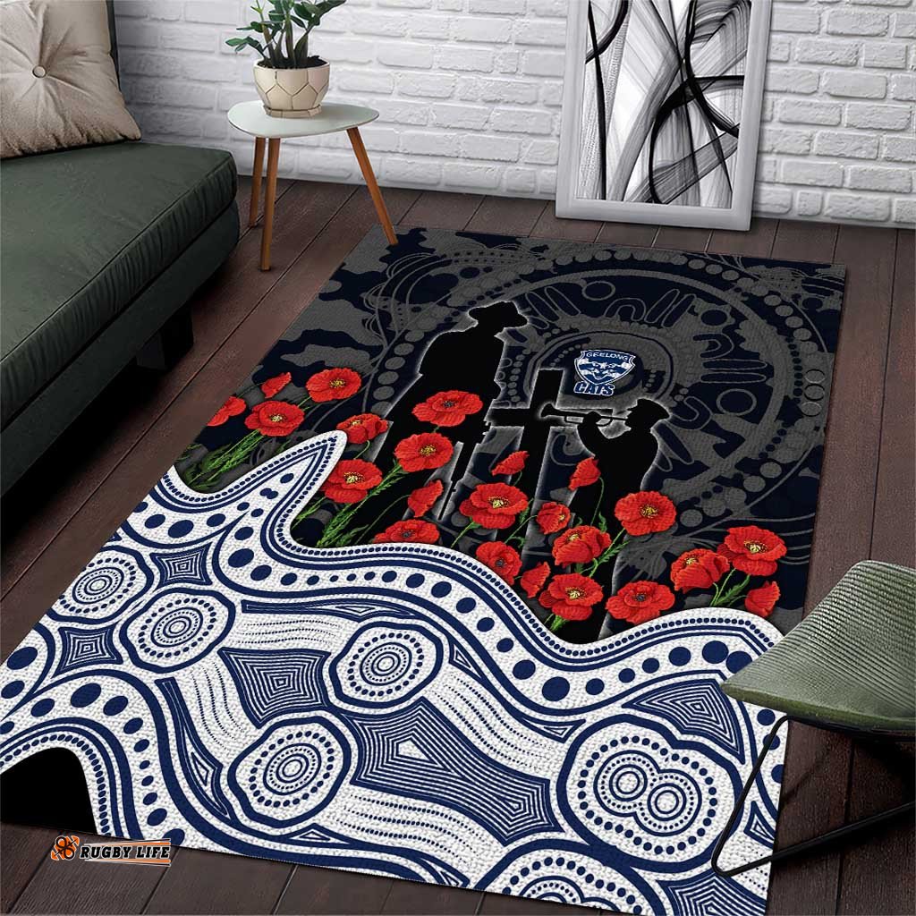 Geelong Cats ANZAC Day Area Rug Indigenous Dot Art with Poppy Flower Tribute TS04