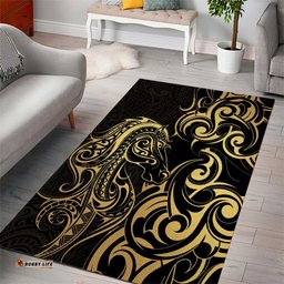 Gold And Black Aoteara Horse Racing Area Rug NZ Maori Pattern LT14
