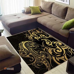 Gold And Black Aoteara Horse Racing Area Rug NZ Maori Pattern LT14