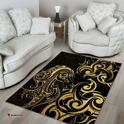 Gold And Black Aoteara Horse Racing Area Rug NZ Maori Pattern LT14
