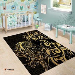 Gold And Black Aoteara Horse Racing Area Rug NZ Maori Pattern LT14