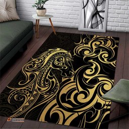 Gold And Black Aoteara Horse Racing Area Rug NZ Maori Pattern LT14