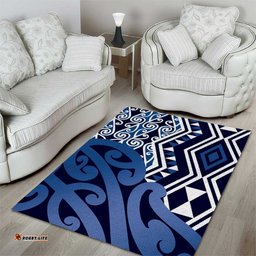 New Zealand Area Rug Aotearoa Kowhaiwhai Mix Taniko Art - Blue LT14