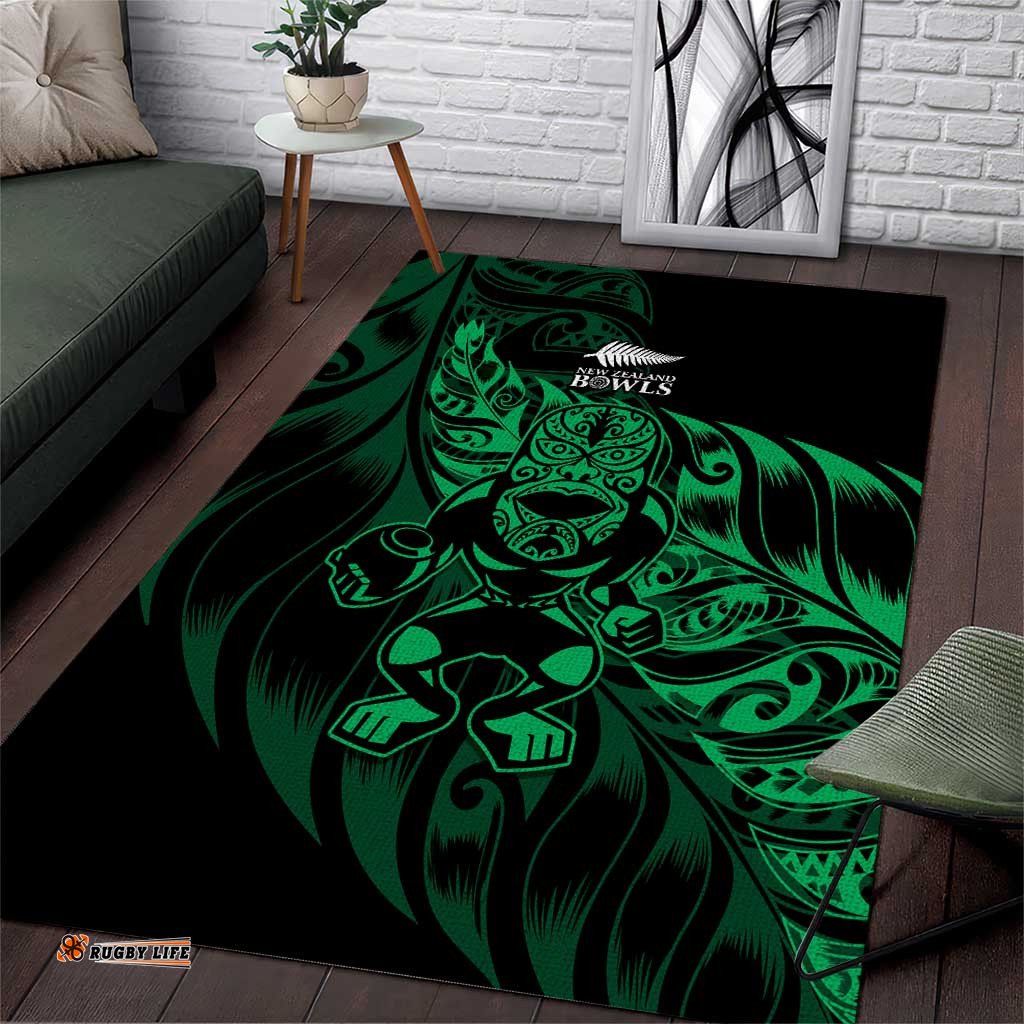 New Zealand Lawn Bowls Area Rug Green Maori Warrior Tribal Silver Fern LT9