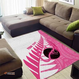 New Zealand Lawn Bowls Breast Cancer Custom Area Rug Aotearoa Maori Silver Fern Pink Ribbon LT14