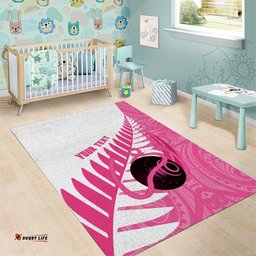 New Zealand Lawn Bowls Breast Cancer Custom Area Rug Aotearoa Maori Silver Fern Pink Ribbon LT14