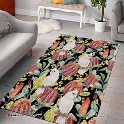 Little Corella Australia Cockatoo Area Rug Cacatua Sanguinea Banksia Seamless Black LT14