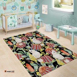 Little Corella Australia Cockatoo Area Rug Cacatua Sanguinea Banksia Seamless Black LT14