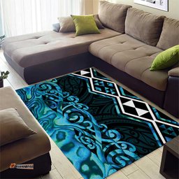 Turquoise Aotearoa Area Rug Taniko Motifs With Paua Shell Kowhaiwhai LT14