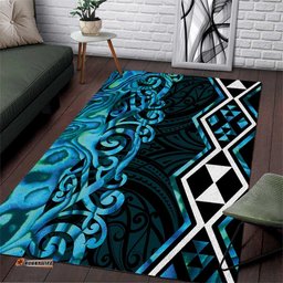 Turquoise Aotearoa Area Rug Taniko Motifs With Paua Shell Kowhaiwhai LT14