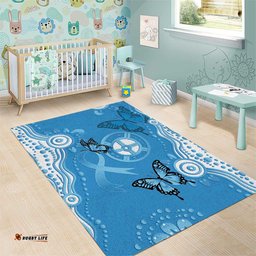 World Diabetes Day Australia Area Rug Blue Ribbon Butterfly Aboriginal Art LT14