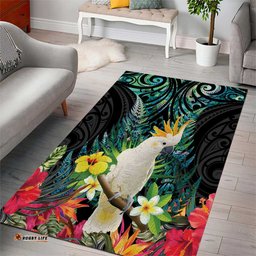 Sulphur-crested Cockatoo New Zealand Area Rug Paua Shell Aotearoa Maori Tropical Flowers LT14