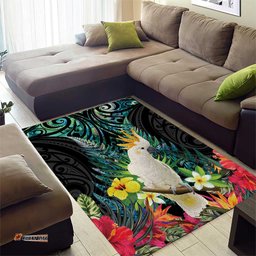 Sulphur-crested Cockatoo New Zealand Area Rug Paua Shell Aotearoa Maori Tropical Flowers LT14