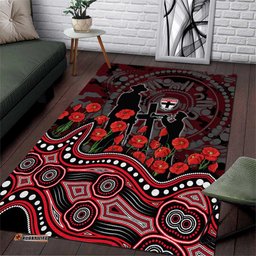 St Kilda Saints ANZAC Day Area Rug Indigenous Dot Art with Poppy Flower Tribute TS04