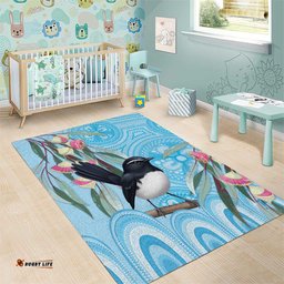 Willie wagtail Australia Area Rug Eucalyptus Blossoms Aboriginal Art LT14