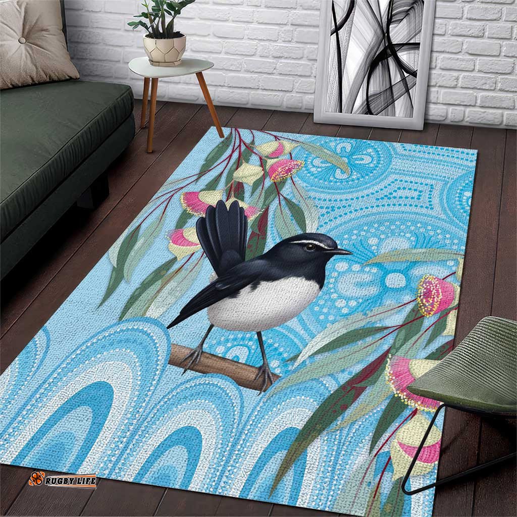 Willie wagtail Australia Area Rug Eucalyptus Blossoms Aboriginal Art LT14