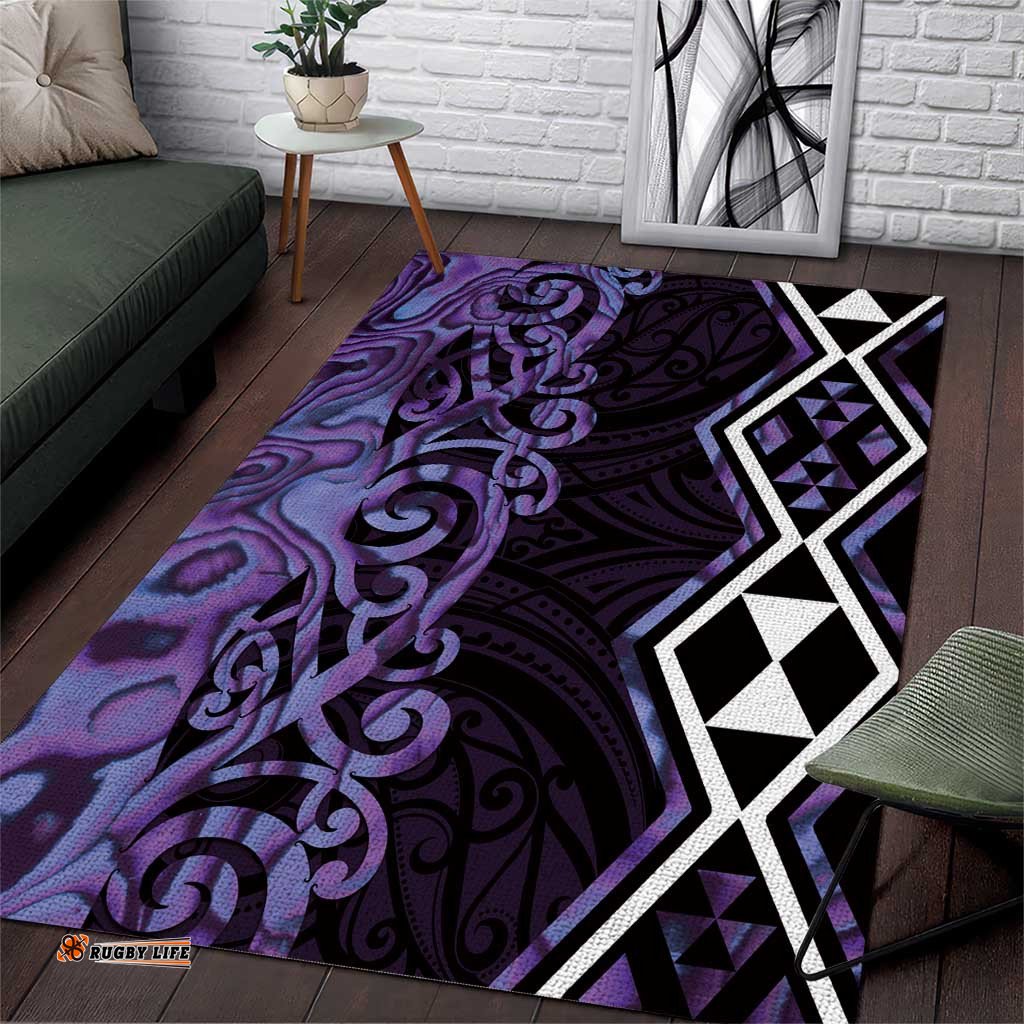 Purple Aotearoa Area Rug Taniko Motifs With Paua Shell Kowhaiwhai LT14