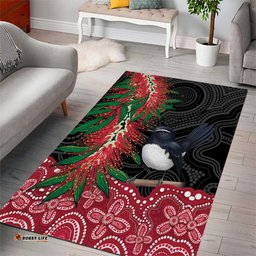Willie wagtail Australia Area Rug Aussie Bottlebrushes Aboriginal Art LT14