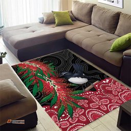 Willie wagtail Australia Area Rug Aussie Bottlebrushes Aboriginal Art LT14