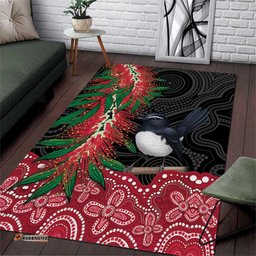 Willie wagtail Australia Area Rug Aussie Bottlebrushes Aboriginal Art LT14