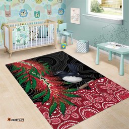 Willie wagtail Australia Area Rug Aussie Bottlebrushes Aboriginal Art LT14