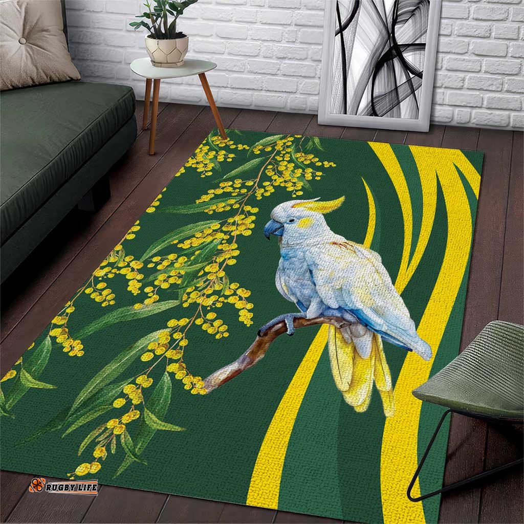 White Cockatoo and Golden Wattle Area Rug Australian Native Bird LT9