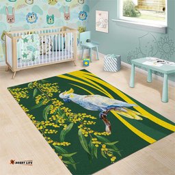 White Cockatoo and Golden Wattle Area Rug Australian Native Bird LT9