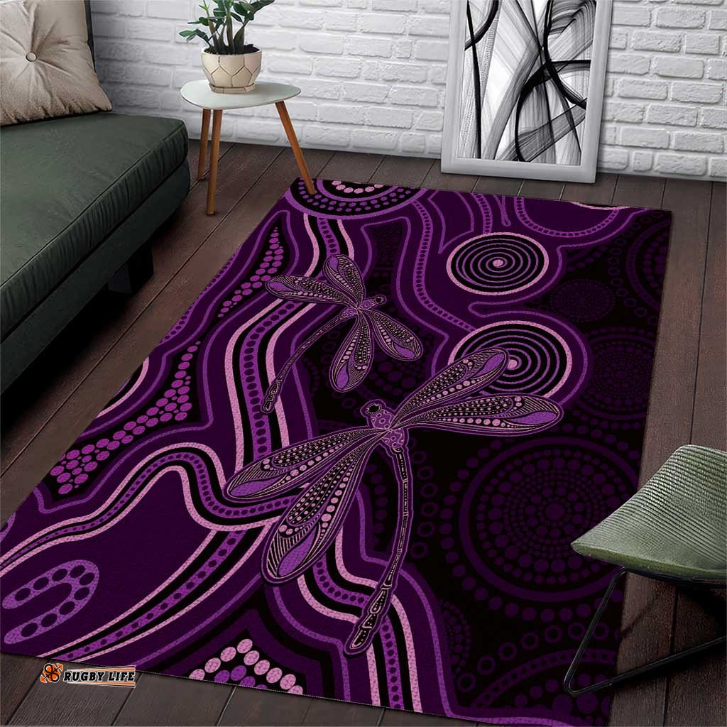Purple Indigenous Dragonfly Australia Area Rug Aboriginal Art LT14