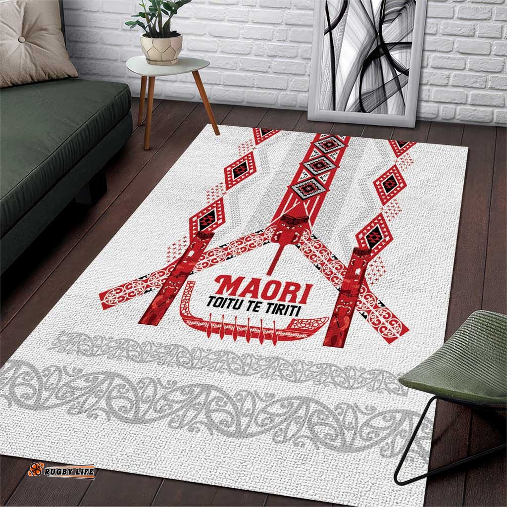 Toitu Te Tiriti Waitangi Area Rug White Wharenui House LT9