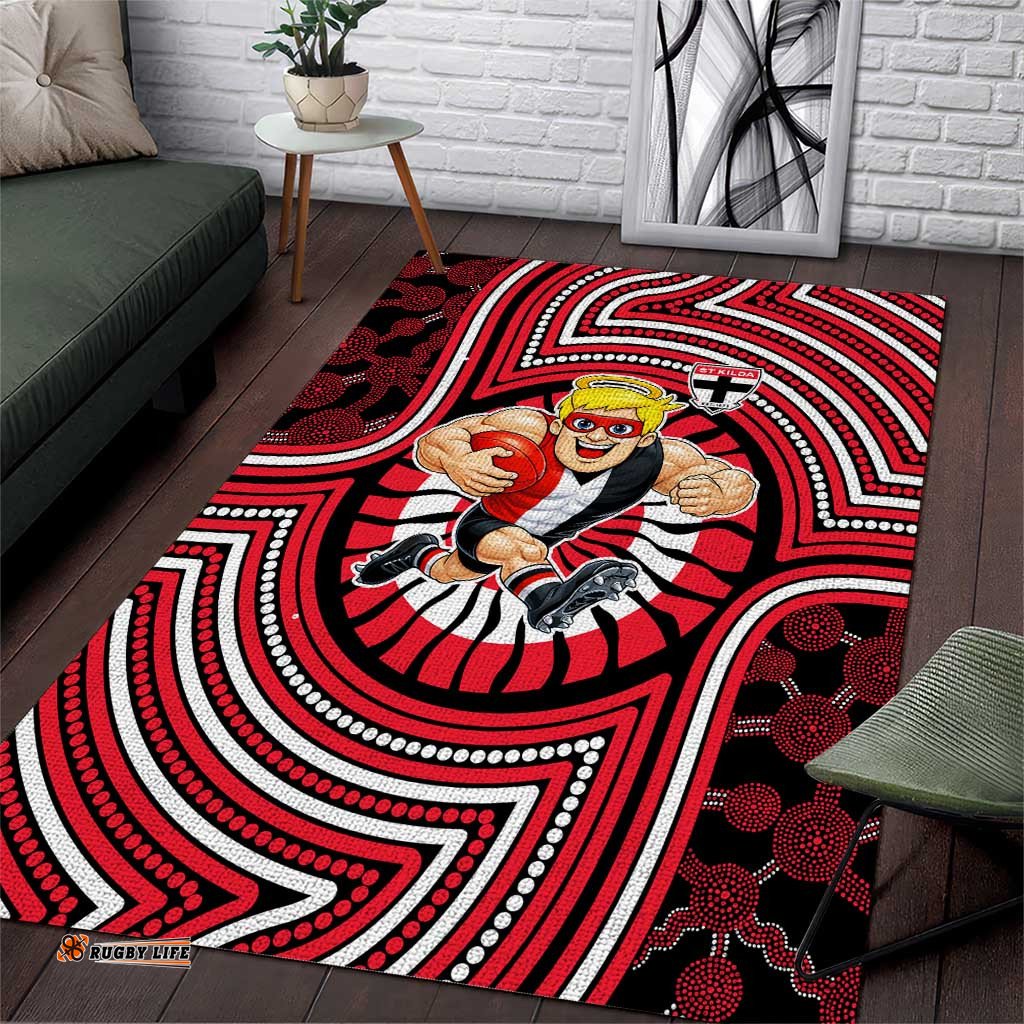 St Kilda Football Club Area Rug Indigenous Monochrome Dot Art Mascot Style TS04