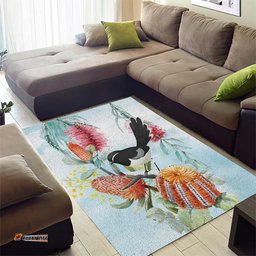 Willie wagtail Australia Area Rug Banksia Bottlebrushes Watercolor Stylized LT14