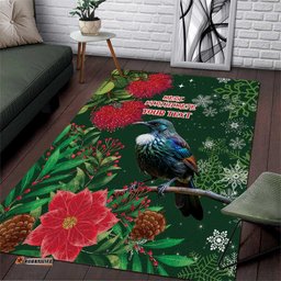 Tui Meri Kirihimete Personalised Area Rug Pohutukawa Flowers Green Motif LT9