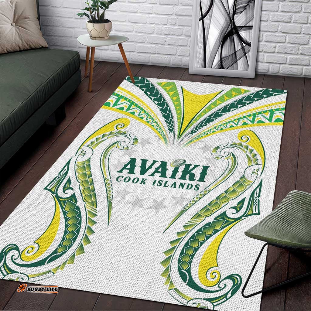Rugby Cook Islands Avaiki Area Rug White Kuki Airani Tribal Maori Inspired LT9
