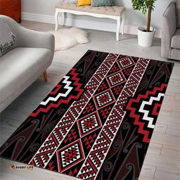 Red Tukutuku Pattern Aotearoa Area Rug Niho Taniwha and Puhoro Motifs LT7